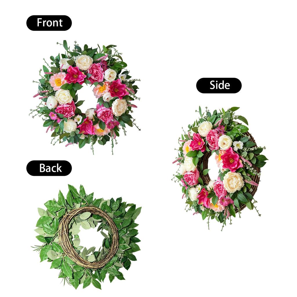 Künstlicher Pfingstrosen-Blumenkranz 45CM Realistischer Seidenblumen-Türhänger Dekoration mit Grünen Blättern und Gemischter Blütenanordnung für Innen- und Außenbereich