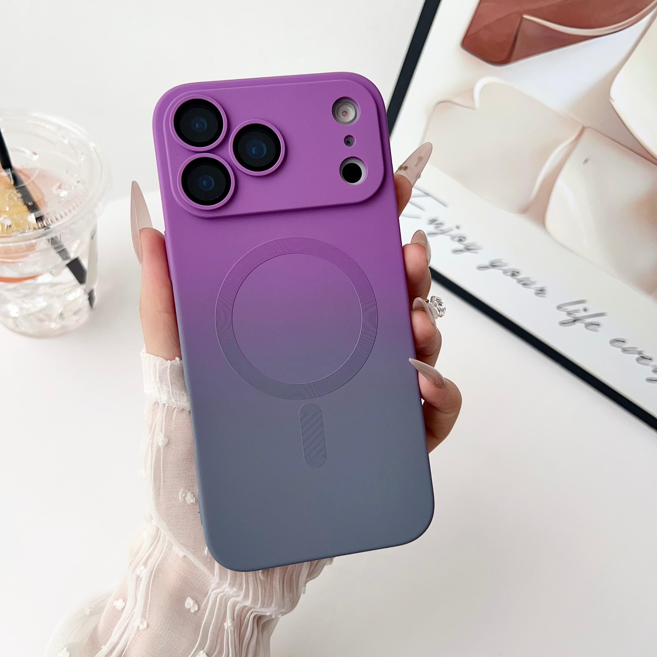 

Gradient fine hole lens film magnetic silicone phone case for iPhone 17 16 15 14 13 12 11 Pro Max Air magsafe charging soft case iPhone 13