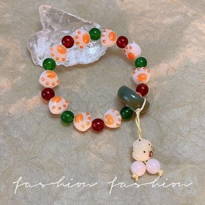 Resin New Chinese Style Guochao Charcoal Burnt Cat Claw Imitation Bodhi Bracelet Student Finger Soft Women's Pan Bead Bracelet Accessories
