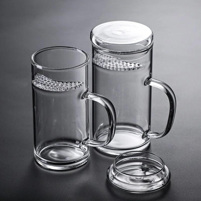 300/400/450ml Heat-resistant Glass Green Tea Mug With Crescent Filter Cup Household Flower Puer Tea Maker Teacup Glass Mug Mate