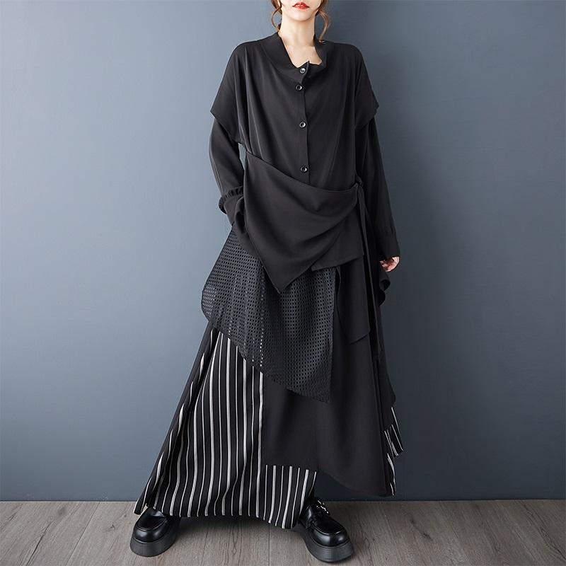 long sleeve oversized Black shirts & blouses for blouse Casual loose spring Autumn tops women button up shirt