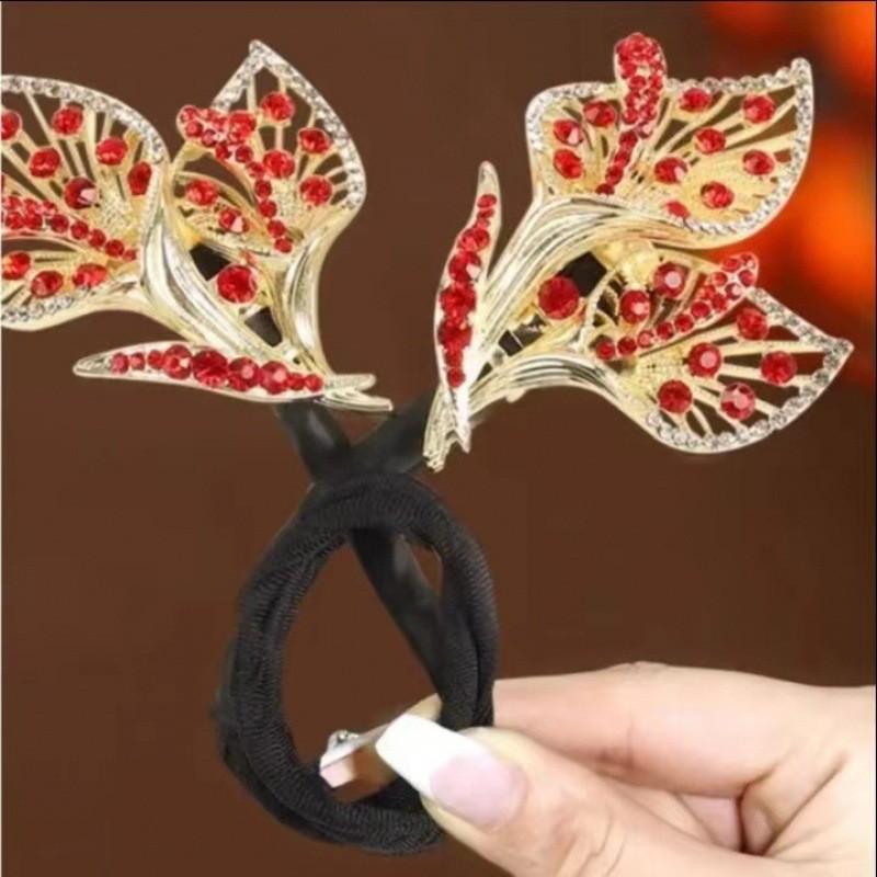 Rhinestone Feather Design Hårklemme Elegant hårkrøller Deft Bollemaker Langt tykt hår Tilbehør for kvinner