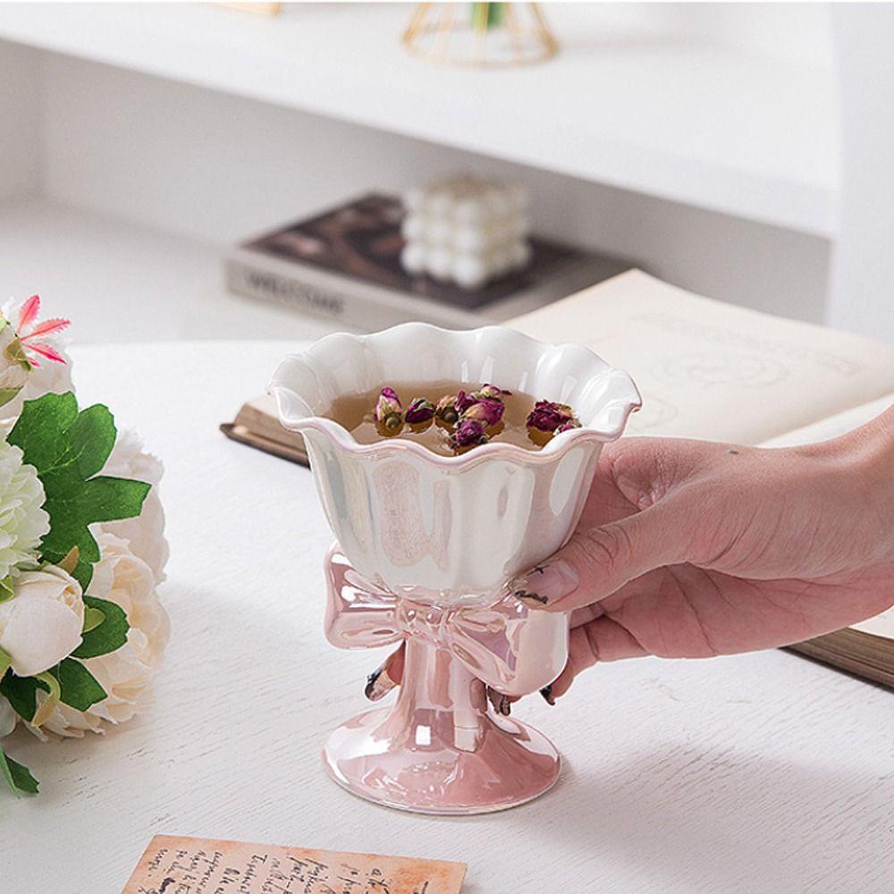 Multi-Function Bow Shaped Ice Cream Cup Ceramic Mug Dessert Tools Dessert Cup  Desktop