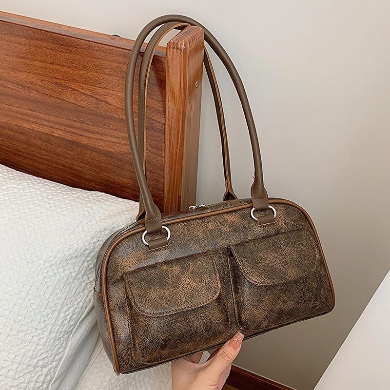 New Niche Retro Women's Shoulder and Underarm Bag Casual Zipper Horizontal Portable Bag