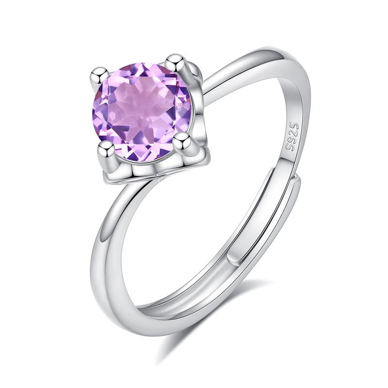 S925 Sterling Silver Four Claw Garnet Ring Natural Crystal Stone Fashion Minimalist Women Daily Fine Jewelry