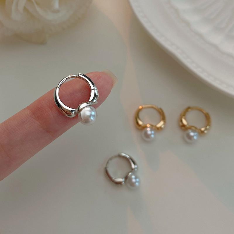 Trend Korean Kpop  Color Simple Cute Pearl Ear Clasp Hoop Earrings For Women Tiny Earring Wedding Party Jewelry Gifts