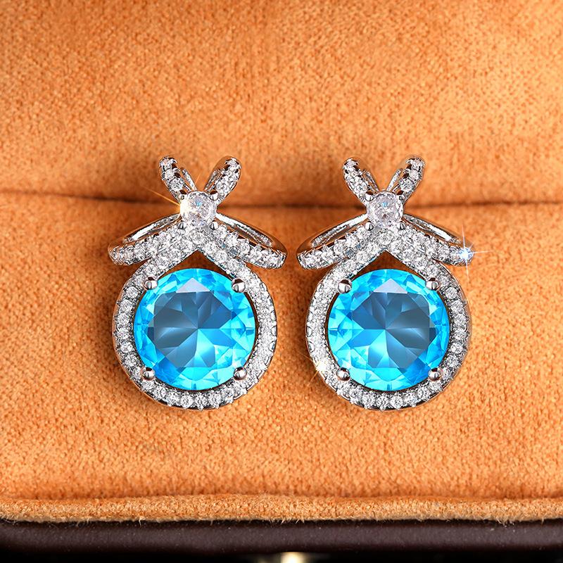 Geometric Bow Earrings For Women, Fashionable Blue Diamond Zircon Earrings, Fashionable Exquisite Jewelry