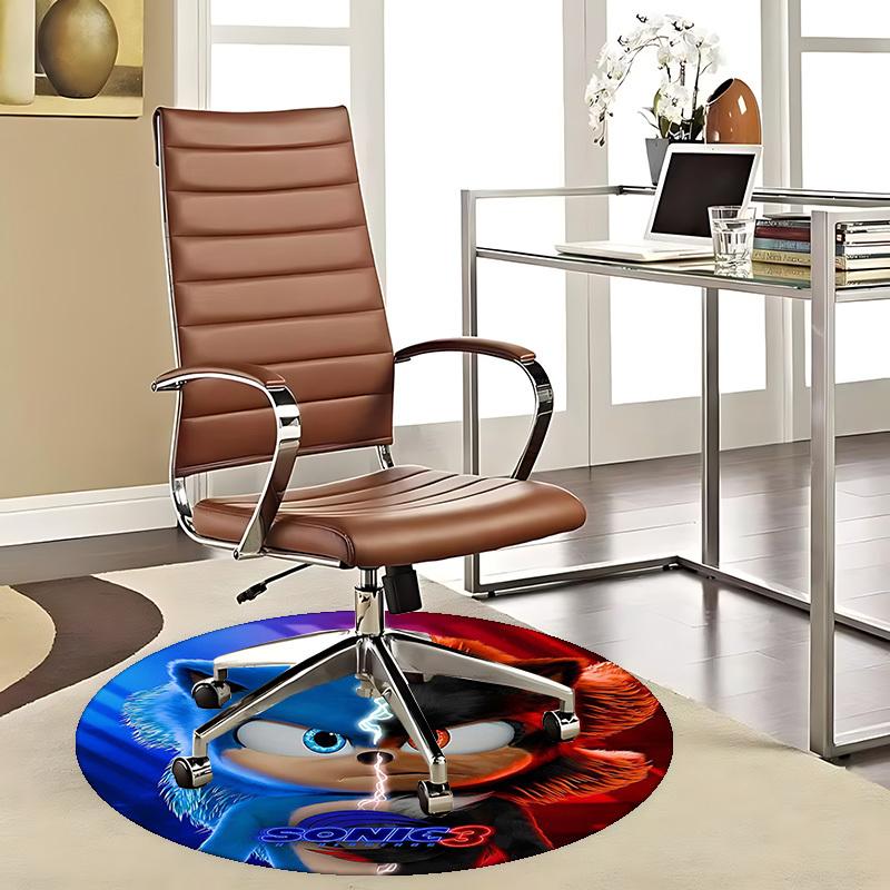 1pc Sonic the Hedgehog 3 Anime Design Round Carpet - Office Chair Mat, Non-Slip Rug for Home Decor, Living Room, Bedroom