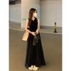 2026 Black Hepburn-Style French Sleeveless Spaghetti Strap Long Dress for Women - Spring/Summer