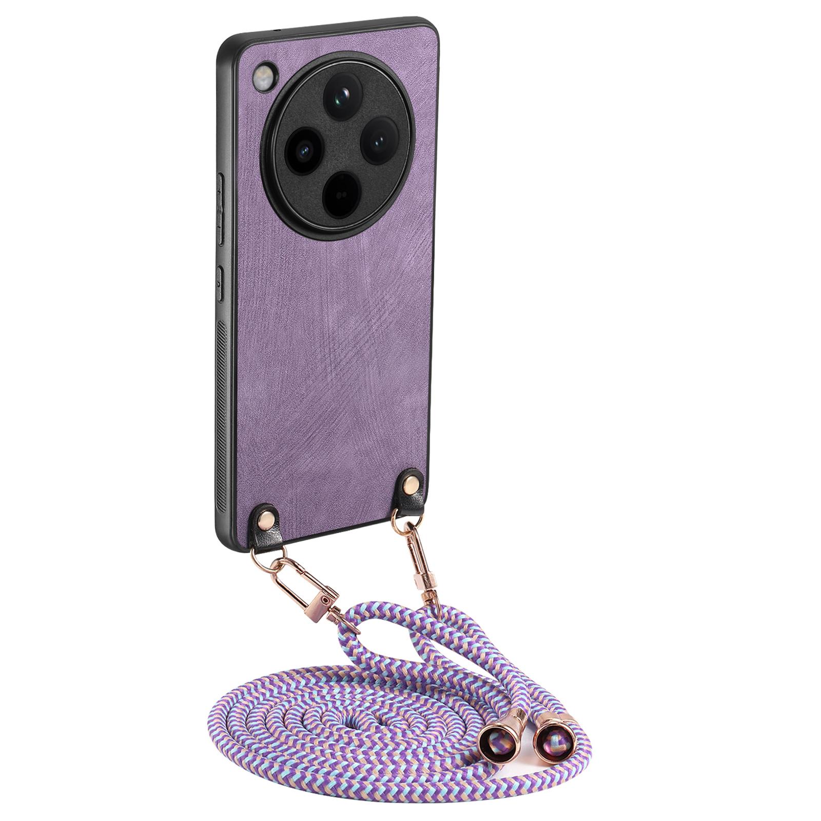 

For Oppo Find X8 Pro 5G Case Retro Texture Leather Coated PC+TPU Phone Cover with Hanging Rope E