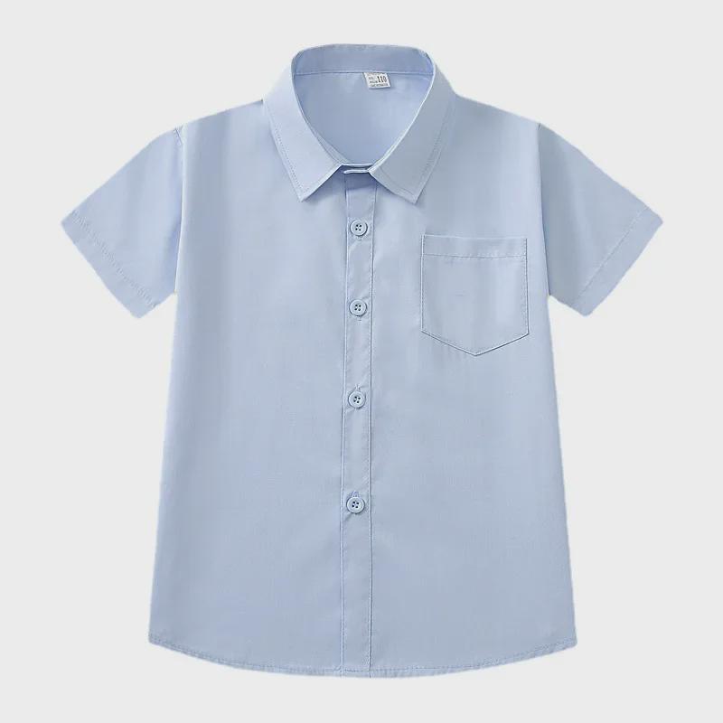 Kids' Anti-Wrinkle Non-Shrink Short-Sleeve Shirts: Boys' White, Girls' White, Unisex Blue - Ideal for School Uniforms