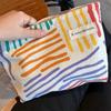 Colorful Stripes Corduroy Cosmetic Bag Portable Travel Toiletry Bag Skincare Sundries Aesthetic Makeup Storage Bag for Daily Use