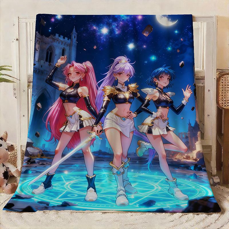 K POP Witch Hunting Group Female Warrior Anime Blanket Soft Flannel All Seasons, Lightweight Cozy for Home Travel Decor
