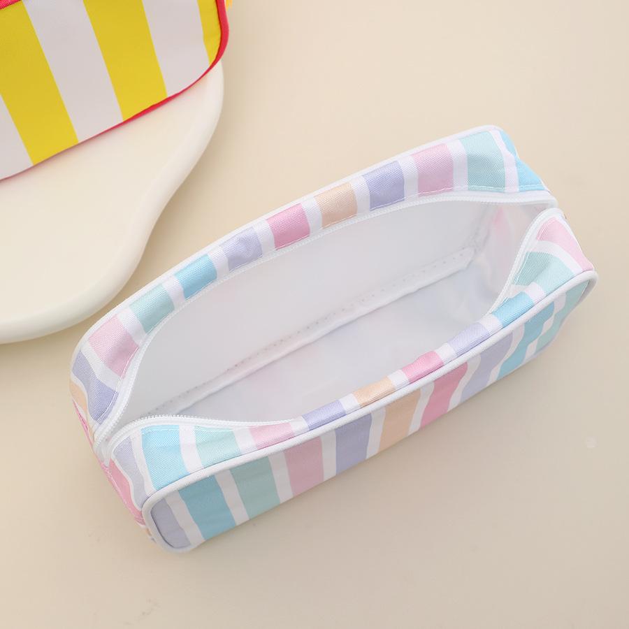 New Stripes Makeup Bag Simple & Fresh Cosmetic Pouch for Travel Portable Toiletry Organizer Polyester Lipstick Storage Case