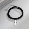 Layered Black Cotton Thread Chain with Cross Pendant Bracelets Men Trendy Rope Hand Chains 2026 Fashion Jewelry Accessories Male