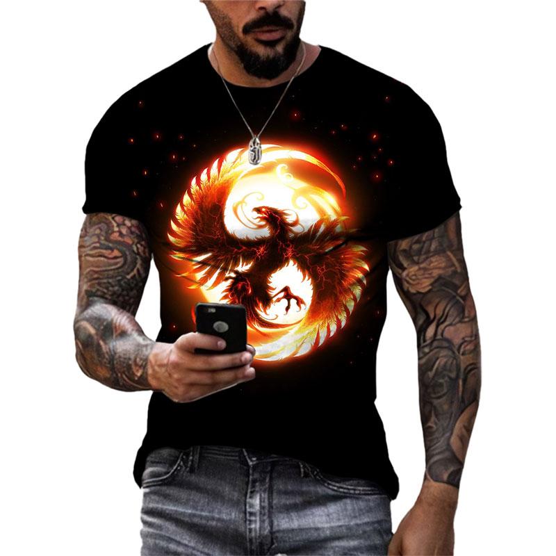 Léto Nová móda Cool Divine Bird Phoenix grafická trička Muži Neformální harajuku 3D potištěné streetwear s kulatým výstřihem Trička Topy