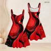 Women Plus Size Strappy Sleeveless Sweetheart Neck Red Black Abstract Printed Flared Dress