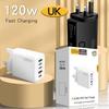 120W Multi-Port Fast Charger, PD+USB, Type-C, EU/US/UK Plug, Compatible with Apple Devices.
