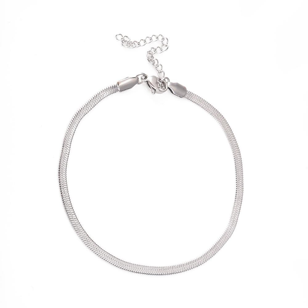 Bracciale a maglia piatta serpente in acciaio inossidabile larghezza 3 mm per donne ragazze catena a maglia spina di pesce regolabile 4 colori