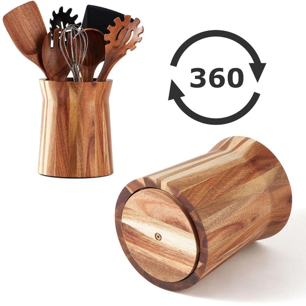 Wooden Cutlery Holder Acacia Wood Utensil Storage Box Portable Storage Rack Countertop