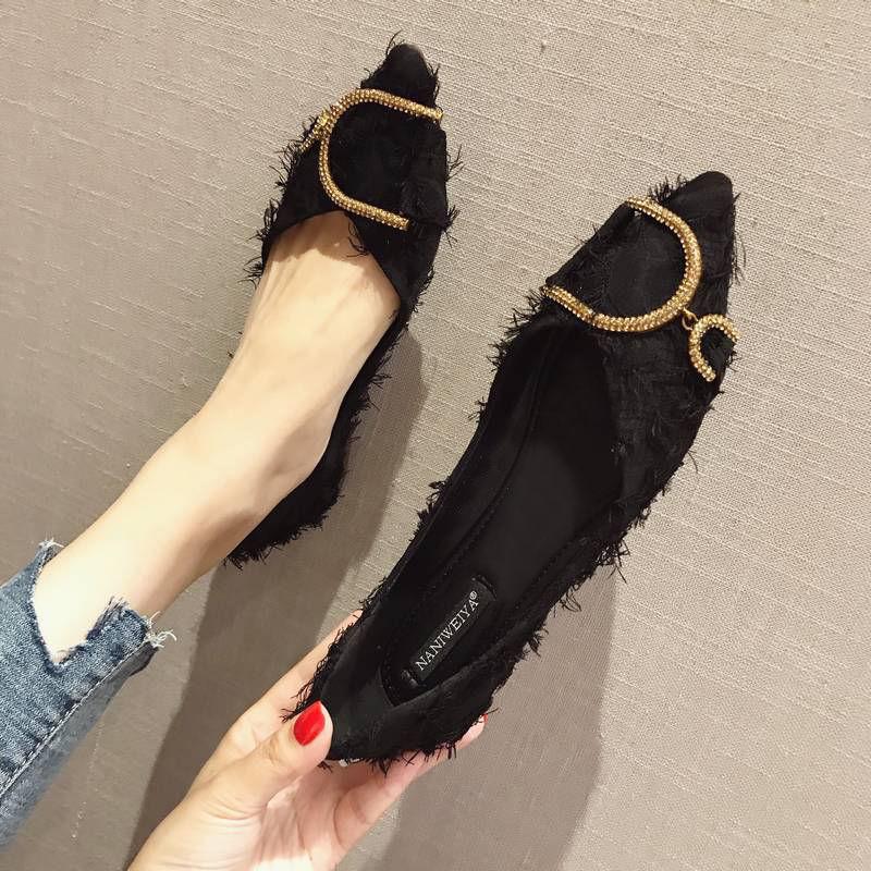 Black Woman Flats Sexy Pointed Toe Rhinestone Shoes for Women on Sale Korean Light Daily Routine Aesthetic Fashion 2025 New 39