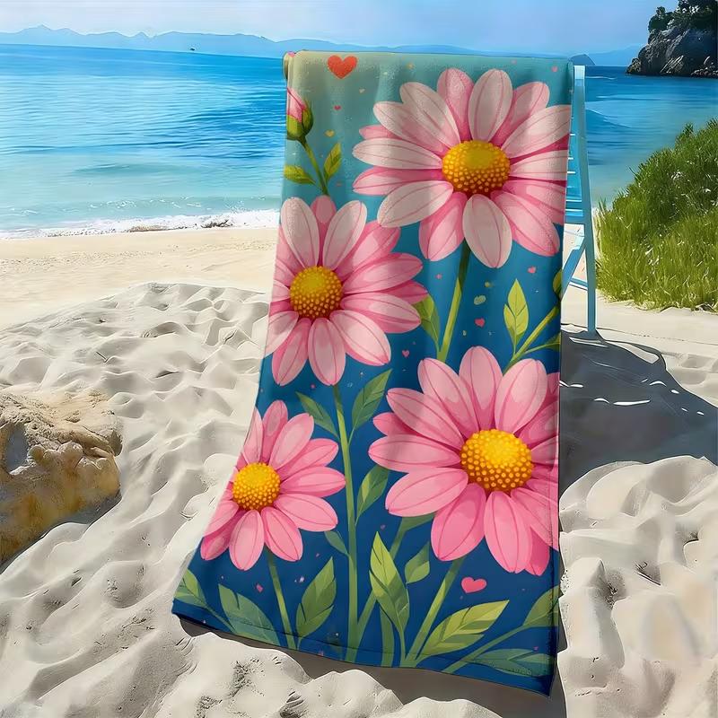 Watercolor Pink Hibiscus Floral Beach Towel Tropical Flower Print Towel Soft Absorbent Quick Dry Towel for Women