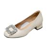 Leather square head soft leather light mouth square buckle rhinestone high heels women's work shoes professional fashion versatile thick low heel sin