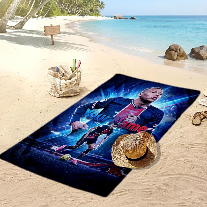 Kylian Mbappe Personalisiertes Bedrucktes Strandtuch Fußball Logo Unterstützung Benutzerdefinierter Name Text Saugfähiges Handtuch Für Sport Reisen Besonderes Geschenk