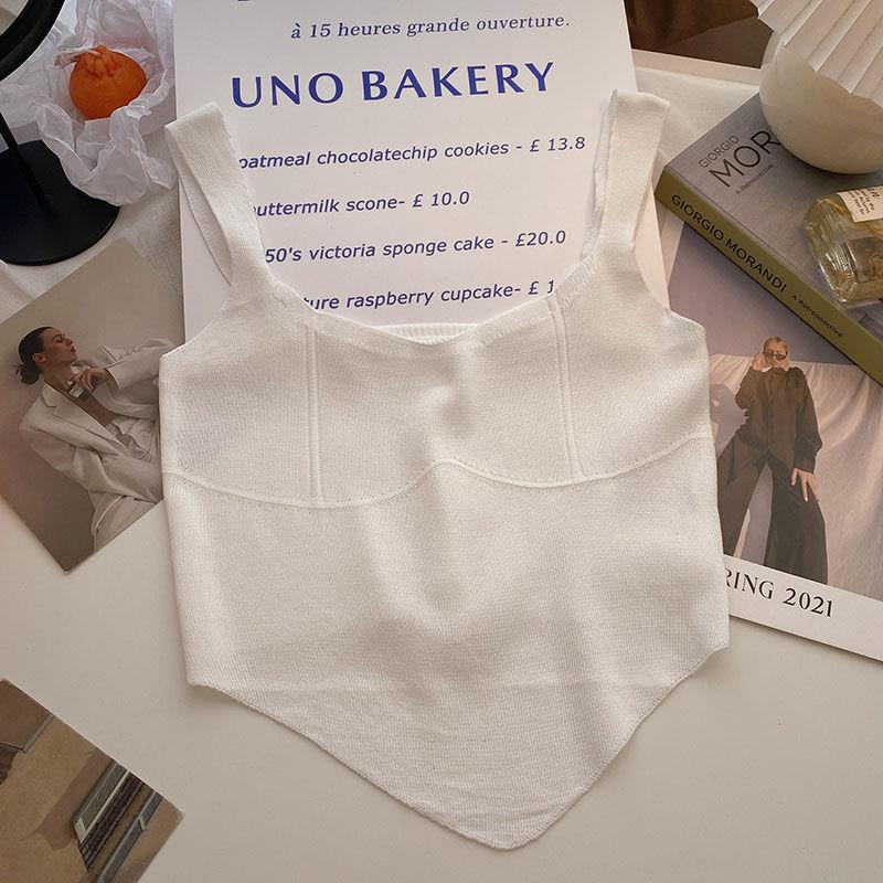 

Корейський асиметричний безрукавний жилет та короткий топ із шовку льоду для жінок - літня колекція 2024 року One Size [37.5kg-60kg] білий