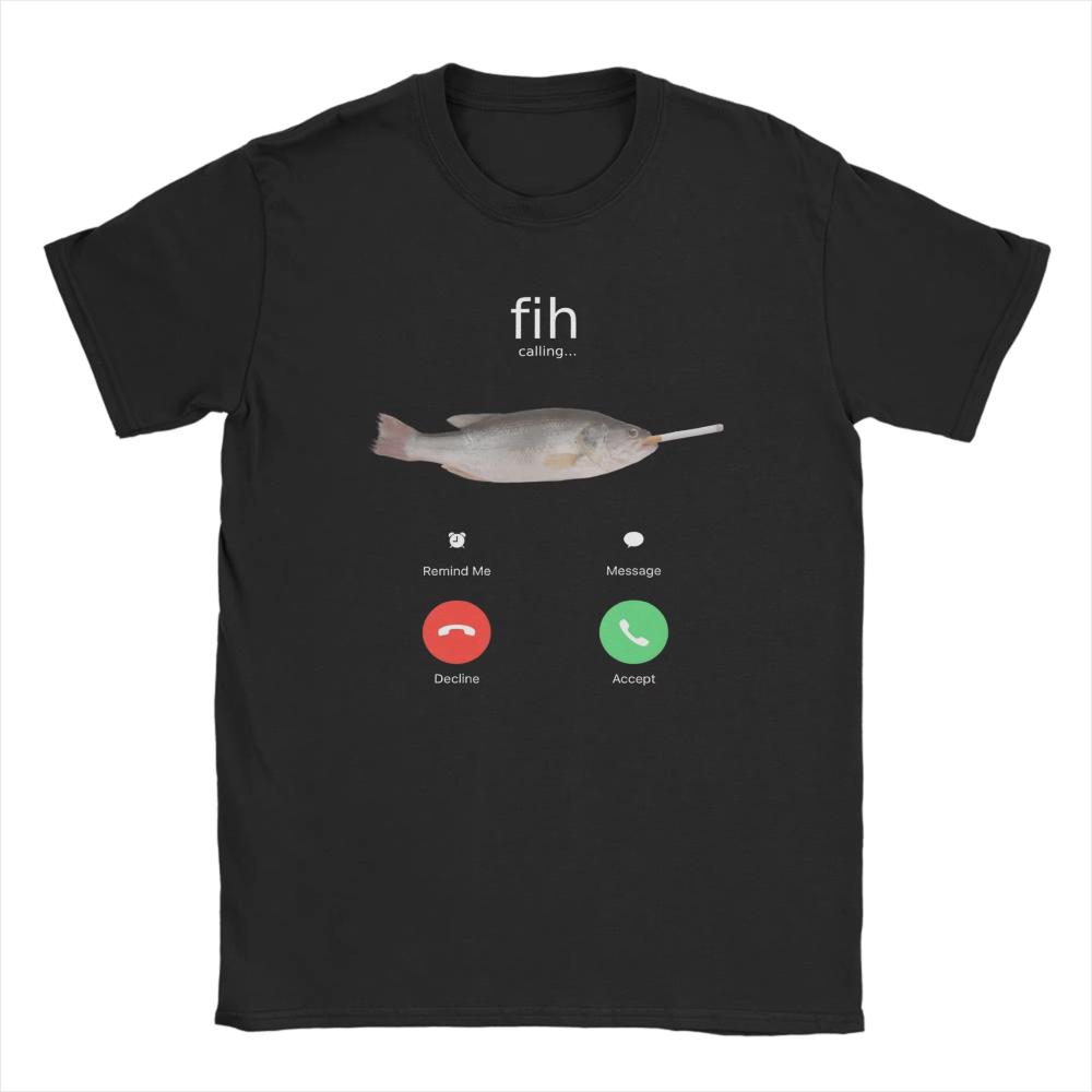 Novelty Fih Calling TShirt for Men Women Round Neck Pure Cotton T Shirt Fish Is Smoking Short Sleeve Tee Shirt Graphic Clothing
