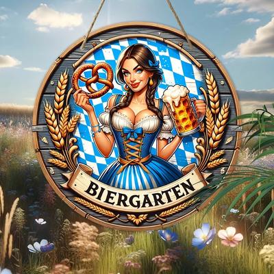 Oktoberfest-Inspired Sign , Vintage Beer & Pretzel Wreath Centerpiece, Perfect for Man Cave, Garage Decor, and Unique Gift Idea