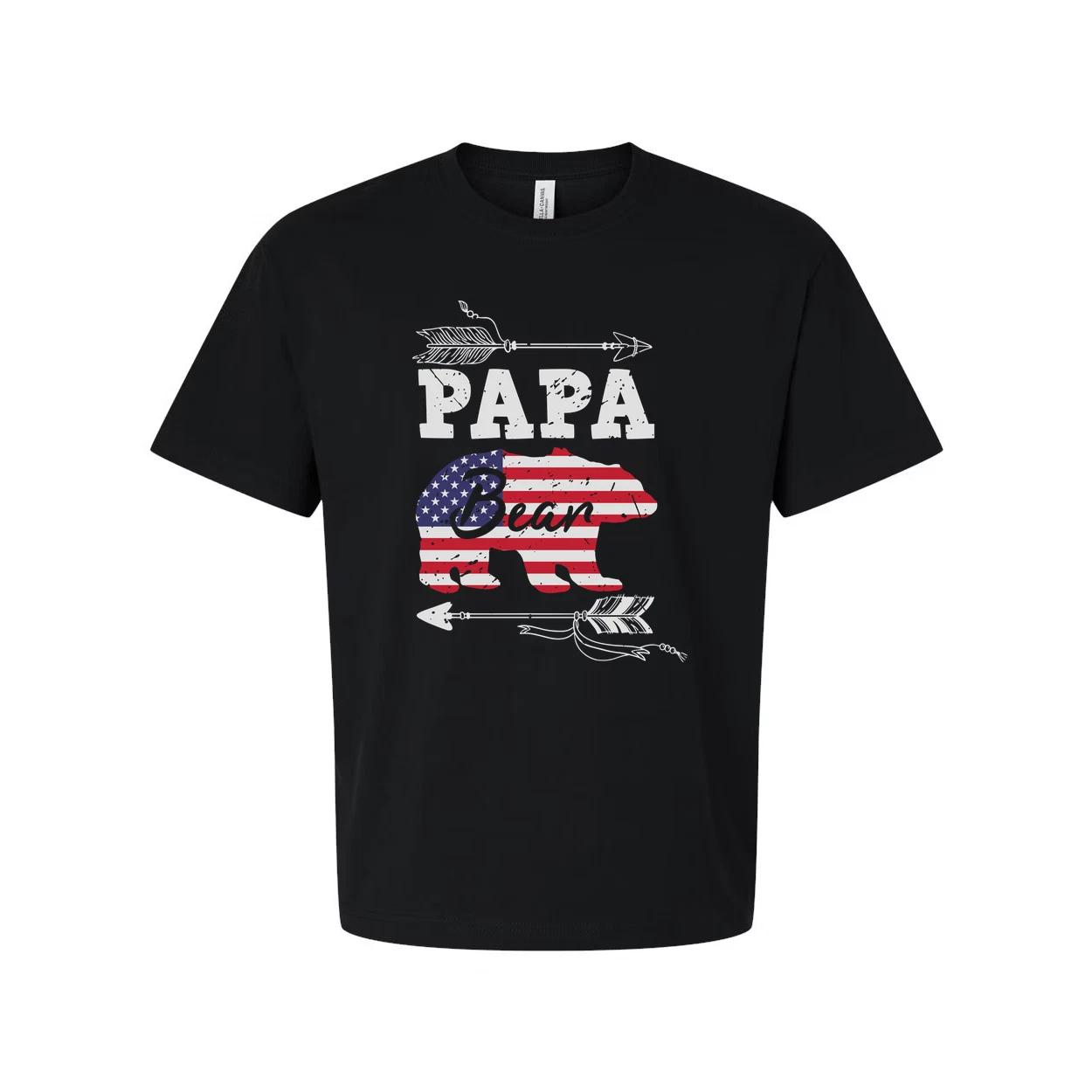 Papa Bear American Flag Graphic T Shirt For Dads Unisex Patriotic Casual Tee For L