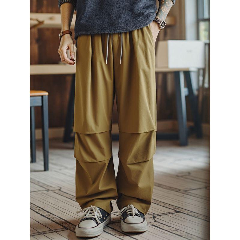 American Retro Heavy-Duty Pure Cotton Pleated Paratrooper Cargo Pants for Men, Spring and Autumn Loose Pants, Export Men's Casual Long Pants