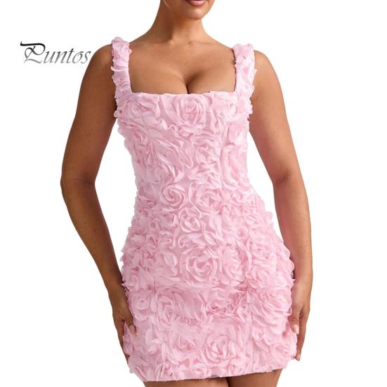 

Женское вечернее платье с 3D-розой и квадратным вырезом без рукавов, облегающее, с открытой спиной, однотонное, легкое, коктейльное, выпускное, мини-платье M