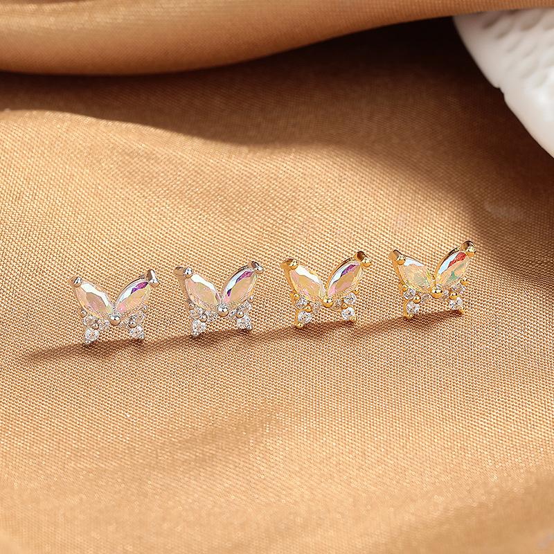 Stud Earrings Female Color Zircon Butterfly Earrings Little Fairy Temperament Trend Foreign Gas Earrings