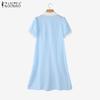 ZANZEA Women Elegant Doll Collar Summer Casual Short Sleeve Grid Print Dress