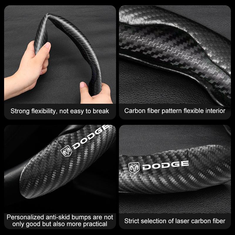 Non-Slip Universal Carbon Fiber Car Steering Wheel Cover for Dodge Journey Ram 1500 Dart Dakota Durango Challeager NITRO SRT Charger