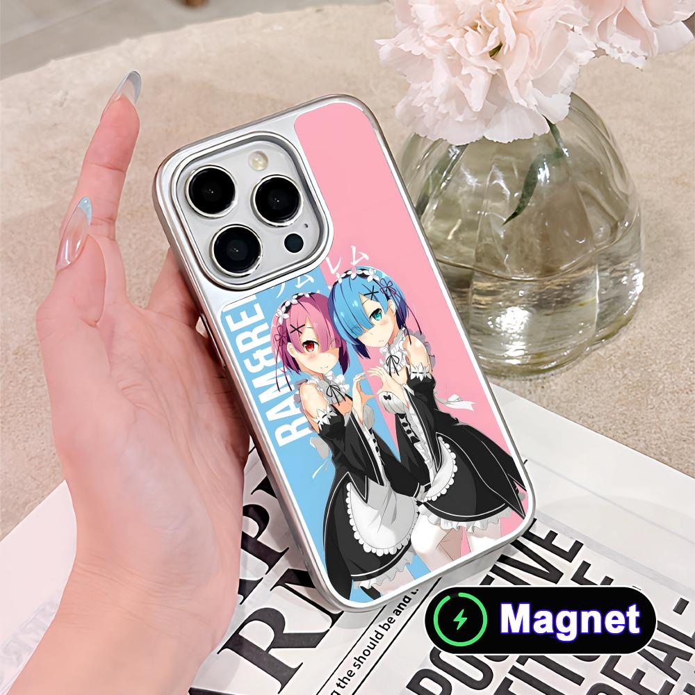 ReZero Rem Ram Silver Plating Magsafe Mobile Phone Case for iPhone 17 16 15 14 13 12 11 Air Pro Max Plus Colorful Cover