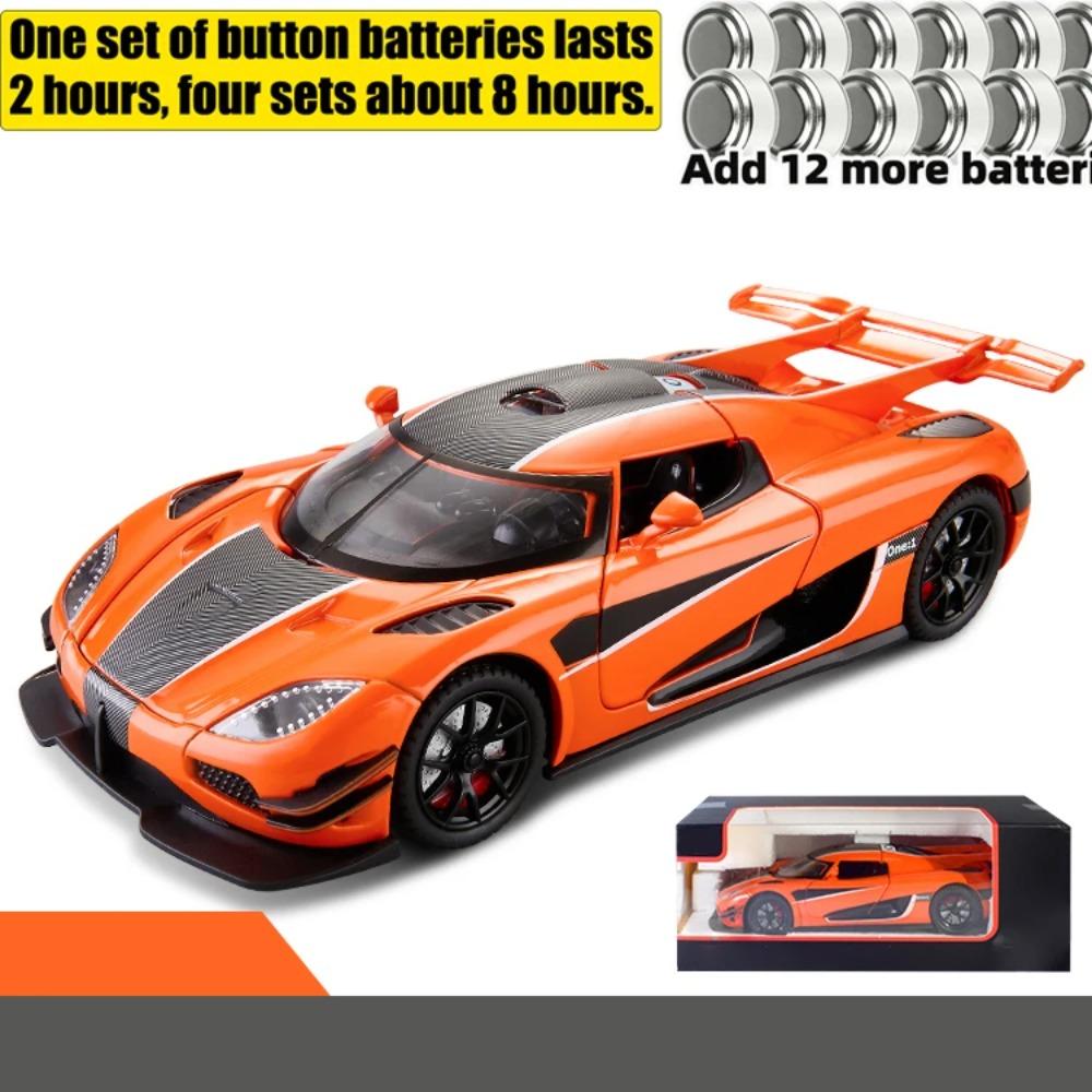 1/24 Koenigsegg ONE 1 Rotor Door Supercar Diecast Alloy Model Car Sound and Light Pull Back Outdoor Collections Ornaments Birthday Gift Boy