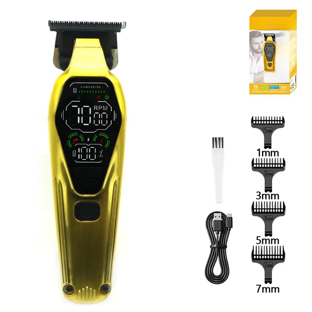 Professional Hair Trimmer Men's Hair Clippers Zero Gapped Finish Hair Cutting Machine Grooming Rechargeable LED Display 9W