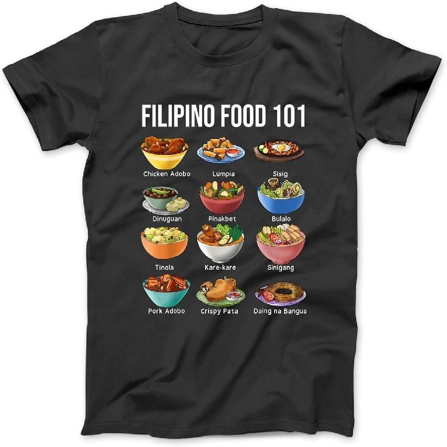 Generic Filipino Food 101 Popular Pinoy Food Funny Cool Filipino T-Shirt Sweatshirt Hoodie for Men Women Kids Made in Canada Black S