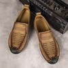 Herren Loafer aus Leder, zum Hineinschlüpfen, Größe L: Sommer atmungsaktive Hohl Design Fahrerschuhe