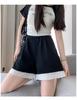 2025 Women's Gray Lace-Trim High Waist Wide-Leg Summer Shorts