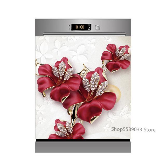 Lotus White Rose Kitchen Dishwasher Door Sticker Home Furniture Renovation Waterproof Vinyl Wallpaper Buddha Flower Room Decor