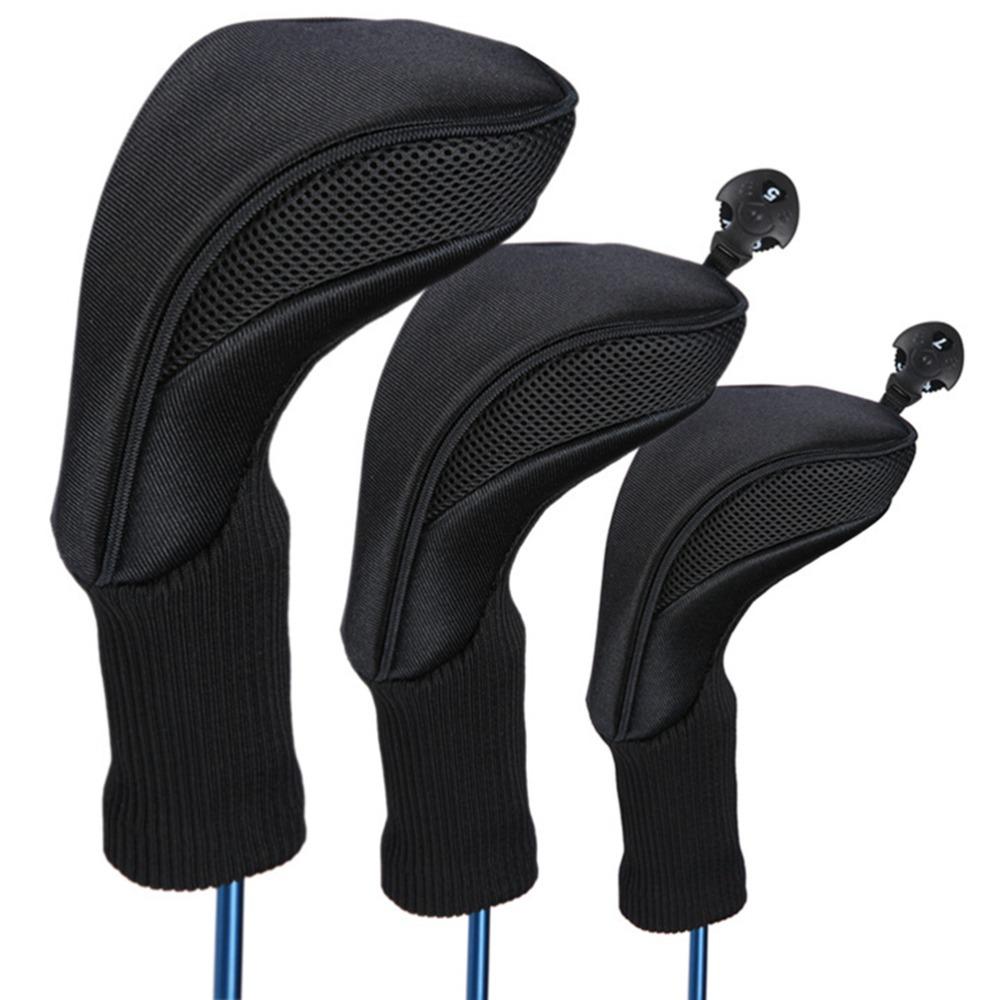 3pcs Long Neck Design Golf Club Covers Mesh Surface Fairway Wood Cover  Golf Accessories чёрный