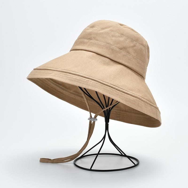 Fashion Womens Summer Sun Hat With Large Brim Cotton Linen Uv Sunshade Foldable Beach Cap