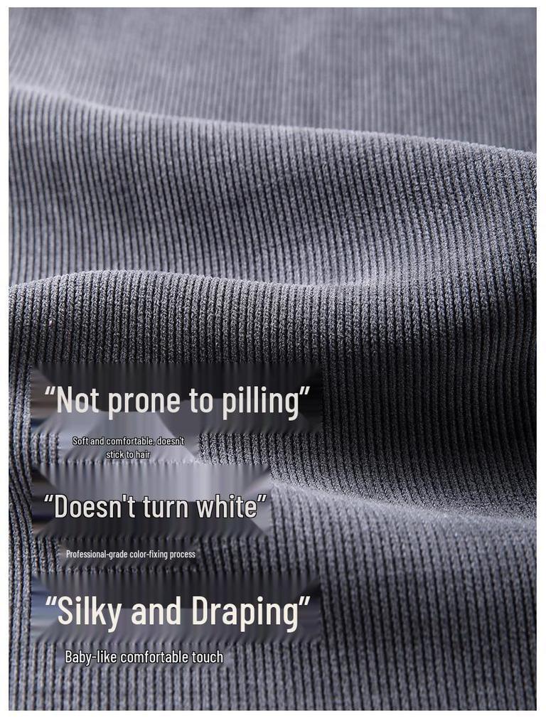 European Cotton Velvet Wide-Leg High-Waisted Women's Corduroy Pants for Autumn/Winter - Drapey, Casual, Floor-Length.
