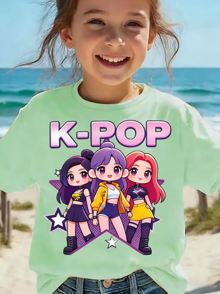 Kpop Children's T Shirt Cartoon Graphic Short Sleeve Summer Comfortable Top Funny Gift for Fans Harajuku T-Shirts Girls Clothes