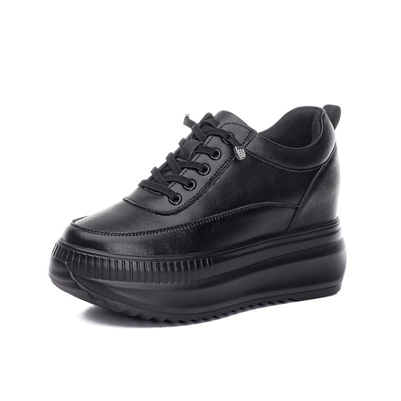 Black Leather Platform Sneakers Thick Sole Non-slip Chunky Shoes Women  New Autumn Winter Fashion Comfortable Casual Shoes