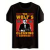Herren The Wolf's Cleaning Services Grafik-T-Shirt - Schwarzes Lässiges Kurzarm-T-Shirt mit Kräftigem Gelb-Roten Aufdruck, Rundhals Sommer Oberteil